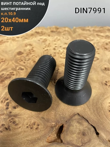 Винт потайной под шестигранник 20х40 DIN7991 к.п.10.9, 2шт фото 1