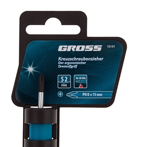 Отвертка PH0x75 мм, S2, трехкомпонентная рукоятка Gross фото 3