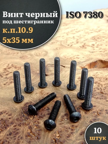 Винт чёрный М5х35 ISO 7380 под шестигранник к.п.10.9, 10 шт. фото 1