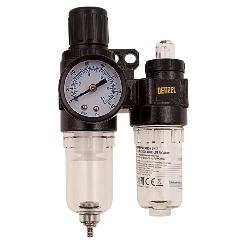 Блок подготовки воздуха регулятор-фильтр-лубрикатор FLR1500 10 бар 1500 л/мин 1/4" Denzel фото 2