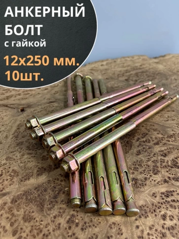Анкерный болт с гайкой 12х250 мм, 10 шт. фото 1