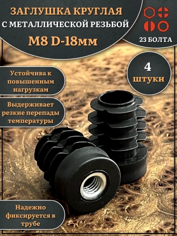 Заглушка для труб с резьбой М8 круглая d 18 мм, 4 шт. фото 1
