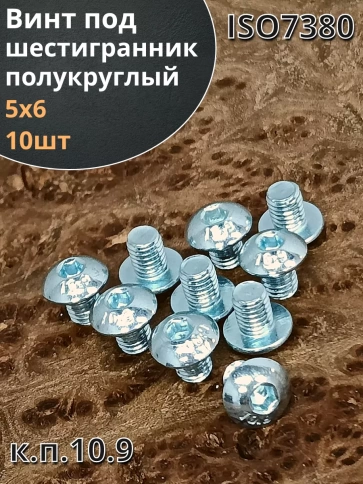Винт М5х6 с внутренним шестигранником ОЦ 7380 к.п.10.9, 10шт фото 2
