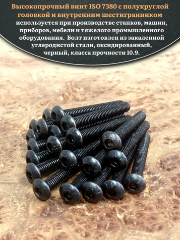 Винт чёрный М3х30 ISO 7380 под шестигранник к.п.10.9, 20 шт. фото 4