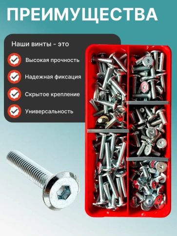 Винты мебельные М6 DIN7420 в органайзере НАБОР 1 фото 4