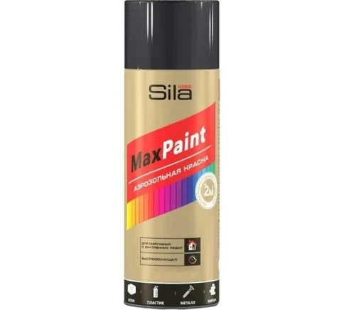 Эмаль универсальная аэрозольная черная глянцевая RAL9005 SILA HOME Max Paint 520 мл фото 1
