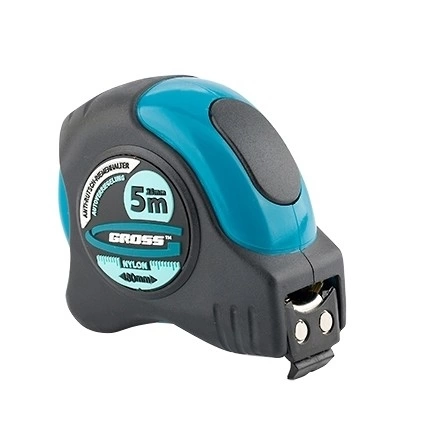 Рулетка Schlagfest,магнит.обрезин.зацеп, двухст.шкала, нейлон.покр., автоматич. 5м х25 мм Gross фото 1