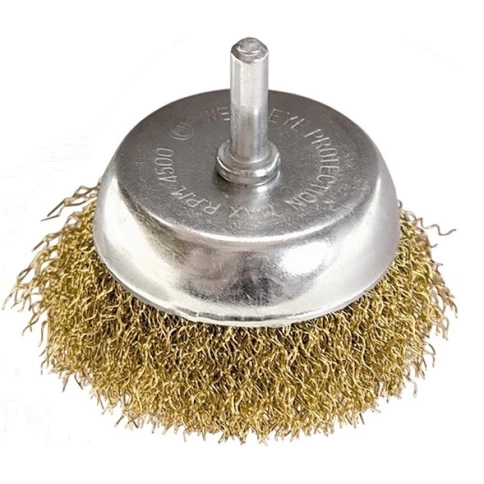 Щетка для дрели "чашка", со шпилькой, латунир.вит.проволока, 65 мм Matrix фото 1