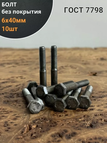 Болт без покрытия 6х40 мм ГОСТ 7798, 10 шт. фото 1