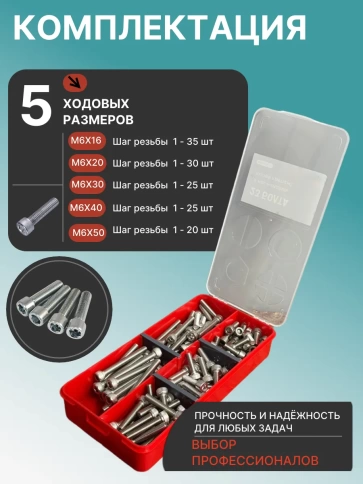 Винты нержавеющие М6 DIN912 в органайзере НАБОР 1 фото 2