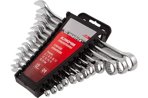 Набор ключей комбинированных 6-22 мм 12 шт CrV, полированный хром Matrix фото 1