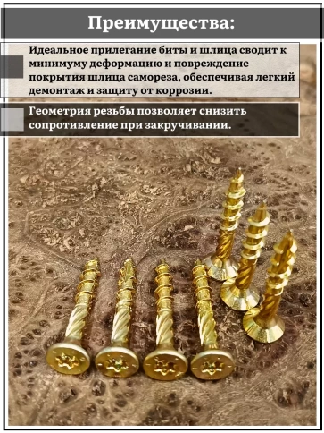 Саморез по дереву потайной Torx 6х40 ЖЦ, 50 шт. фото 3