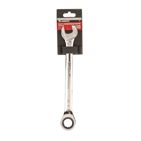 Ключ комбинированный трещоточный зеркальный хром 21 мм CrV Matrix фото 4
