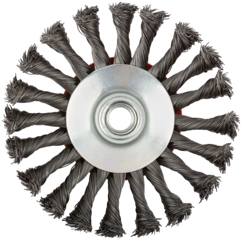 Корщетка-колесо, с наклоном, гайка М14, стальная витая проволока 125 мм фото 1