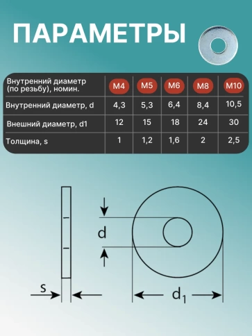 Шайбы увеличенные ОЦ М4,5,6,8,10 в органайзере НАБОР 1 фото 3