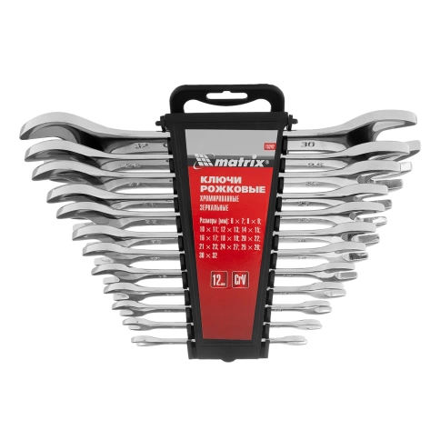 Набор ключей рожковых 6-32 мм 12 шт CrV Elliptical зеркальное хромирование Matrix фото 1