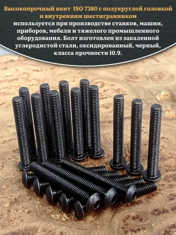 Винт чёрный М6х40 ISO 7380 под шестигранник к.п.10.9, 50 шт. фото 4