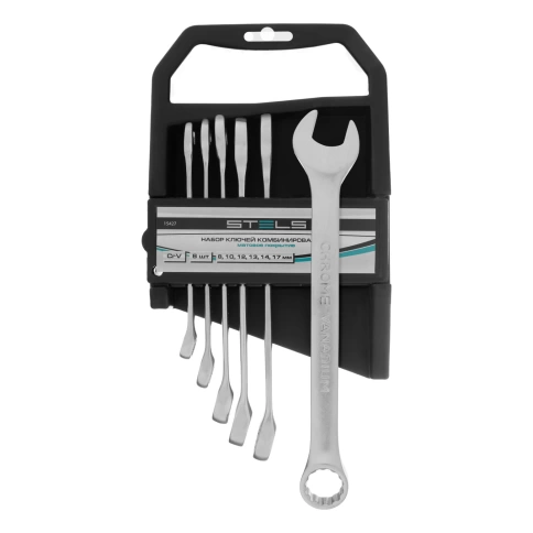 Набор ключей комбинированных 8-17 мм 6 шт CrV, матовый хром Stels фото 1