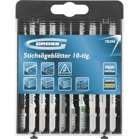 Полотна для эл.лобзика по дереву универсальные, Profi 10шт пластик.кейс Gross фото 1