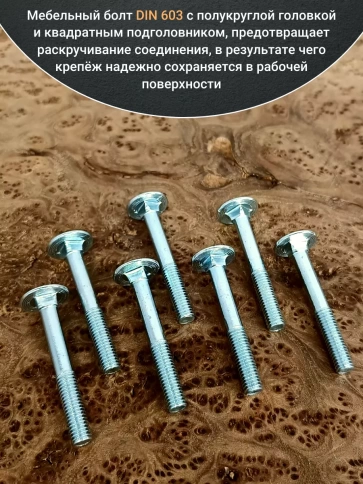 Болт мебельный М6х65 полукруглая головка ОЦ DIN 603,20 шт. фото 3
