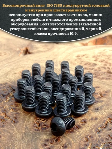 Винт чёрный М6х10 ISO 7380 под шестигранник к.п.10.9, 20 шт. фото 4