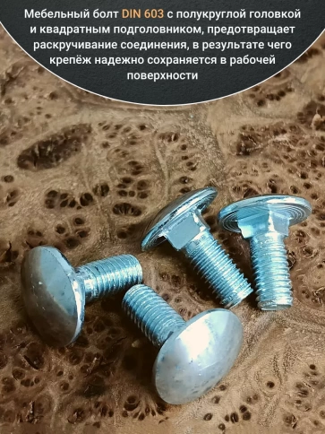 Болт мебельный М10х20 полукруглая головка ОЦ DIN 603,20 шт. фото 4