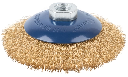 Щетка для УШМ "тарелка", латунир.витая проволока 0,3мм, М14 CUTOP Profi фото 3