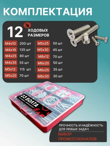 Винты потайные нержавейка М4,5,6 DIN965 в органайзере НАБОР 2 фото 2