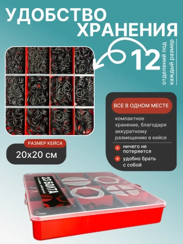 Кольца уплотнительные 8-20 мм резиновые в органайзере НАБОР 2 фото 5