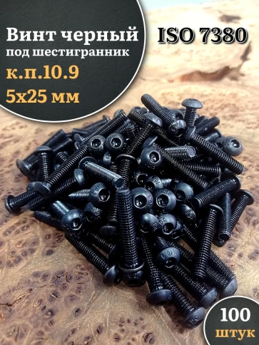 Винт чёрный М5х25 ISO 7380 под шестигранник к.п.10.9, 100 шт. фото 1