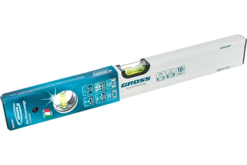 Уровень алюминиевый фрезерованный магнитный 2 глазка 400 мм Gross фото 1