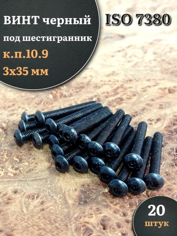 Винт чёрный М3х35 ISO 7380 под шестигранник к.п.10.9, 20 шт. фото 1
