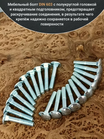 Болт мебельный М10х40 полукруглая головка ОЦ DIN 603,20 шт.  фото 3