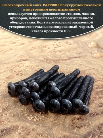 Винт чёрный М6х40 ISO 7380 под шестигранник к.п.10.9, 20 шт. фото 4
