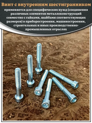 Винт под шестигранник НР 6х45 мм ОЦ к.п.8.8 DIN912, 10 шт. фото 4