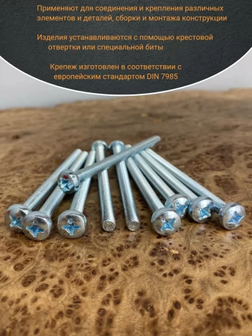 Винт с полукруглой головкой М6х80 ОЦ DIN7985, 10 шт. фото 4