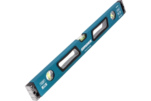 Уровень алюминиевый усиленный с ударопрочными заглушками 3 глазка рукоятки Gross фото 1