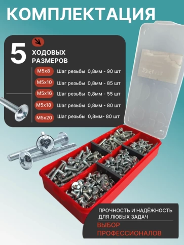 Винты с прессшайбой М5 мебельные DIN967 органайзер НАБОР 1 фото 2