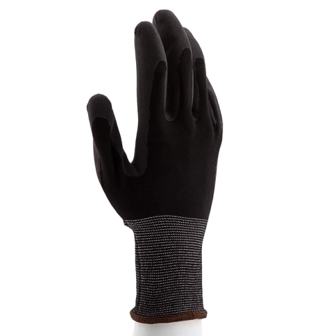 Перчатки трикотажные с черным полиуретановым покрытием, 15 класс вязки, размер L, Сибртех фото 2