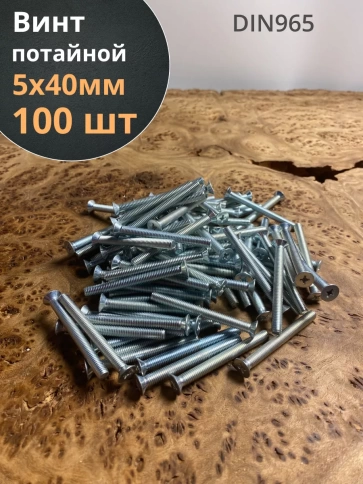 Винт потайной оцинкованный 5х40 DIN965, 100 шт. фото 1