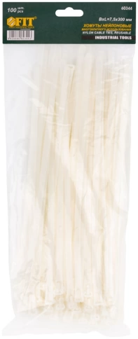 Хомуты нейлоновые многоразовые белые д/проводов 100шт.  фото 2