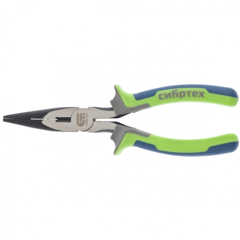Длинногубцы прямые, фосфатирование, трехкомпонентные рукоятки 180 мм Сибртех фото 1
