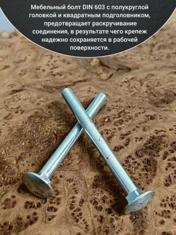Болт мебельный М6х100 полукруглая головка ОЦ DIN 603,20 шт. фото 3