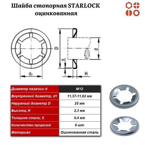 Шайба стопорная STARLOCK М12 оцинкованная, 1000 шт. фото 3