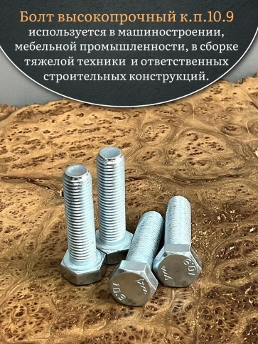 Болт высокопрочный ОЦ 20х60 мм, к.п.10.9 DIN933, 4 шт. фото 4