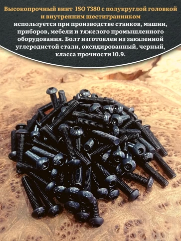 Винт чёрный М5х25 ISO 7380 под шестигранник к.п.10.9, 100 шт. фото 4