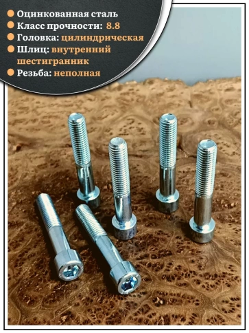 Винт под шестигранник НР 12х70 мм ОЦ к.п.8.8 DIN912, 10 шт. фото 3