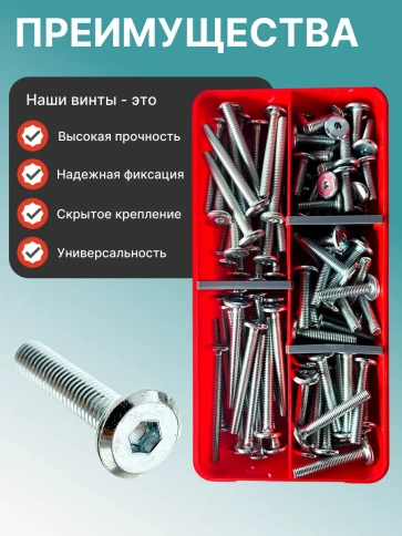 Винты мебельные М6 DIN7420 в органайзере НАБОР 2 фото 4