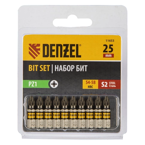 Биты шестигранный профиль сталь S2 PZ1х25 Denzel фото 1