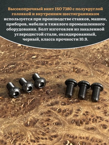 Винт чёрный М6х12 ISO 7380 под шестигранник к.п.10.9, 100 шт. фото 4